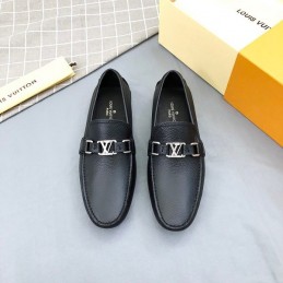 Replica Louis Vuitton Black Leather Silver LV Loafers - Style 2