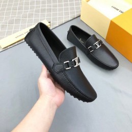 Replica Louis Vuitton Black Leather Silver LV Loafers - Style 2