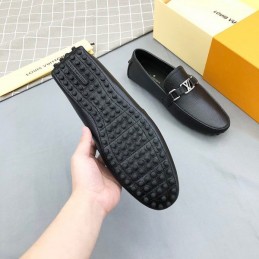 Replica Louis Vuitton Black Leather Silver LV Loafers - Style 2