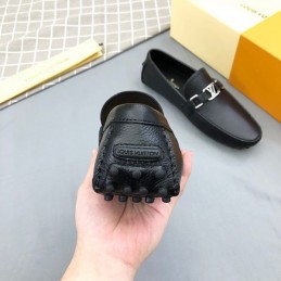 Replica Louis Vuitton Black Leather Silver LV Loafers - Style 2