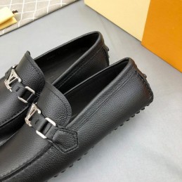 Replica Louis Vuitton Black Leather Silver LV Loafers - Style 2