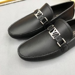 Replica Louis Vuitton Black Leather Silver LV Loafers - Style 2