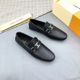 Replica Louis Vuitton Black Leather Silver LV Loafers - Style 2