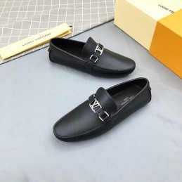 Replica Louis Vuitton Black Leather Silver LV Loafers - Style 2