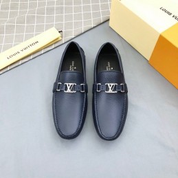 Replica Louis Vuitton Navy Leather LV Chain Loafers