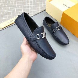 Replica Louis Vuitton Navy Leather LV Chain Loafers