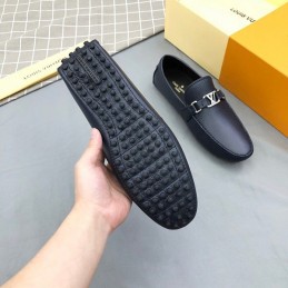 Replica Louis Vuitton Navy Leather LV Chain Loafers