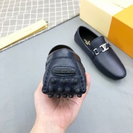 Replica Louis Vuitton Navy Leather LV Chain Loafers