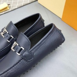 Replica Louis Vuitton Navy Leather LV Chain Loafers