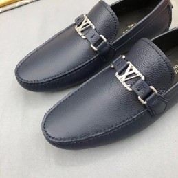 Replica Louis Vuitton Navy Leather LV Chain Loafers