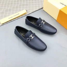 Replica Louis Vuitton Navy Leather LV Chain Loafers