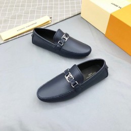 Replica Louis Vuitton Navy Leather LV Chain Loafers