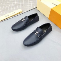 Replica Louis Vuitton Navy Leather LV Chain Loafers