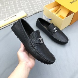 Replica Louis Vuitton Black Epi Leather Silver LV Loafers