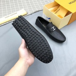 Replica Louis Vuitton Black Epi Leather Silver LV Loafers