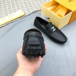 Replica Louis Vuitton Black Epi Leather Silver LV Loafers