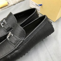 Replica Louis Vuitton Black Epi Leather Silver LV Loafers