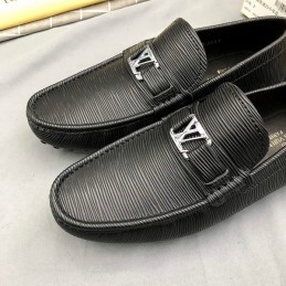 Replica Louis Vuitton Black Epi Leather Silver LV Loafers