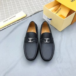Replica Louis Vuitton Black Leather Silver LV Driver Loafers