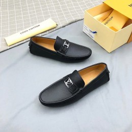 Replica Louis Vuitton Black Leather Silver LV Driver Loafers