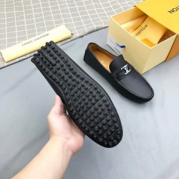 Replica Louis Vuitton Black Leather Silver LV Driver Loafers
