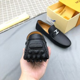 Replica Louis Vuitton Black Leather Silver LV Driver Loafers