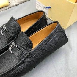 Replica Louis Vuitton Black Leather Silver LV Driver Loafers