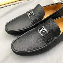 Replica Louis Vuitton Black Leather Silver LV Driver Loafers