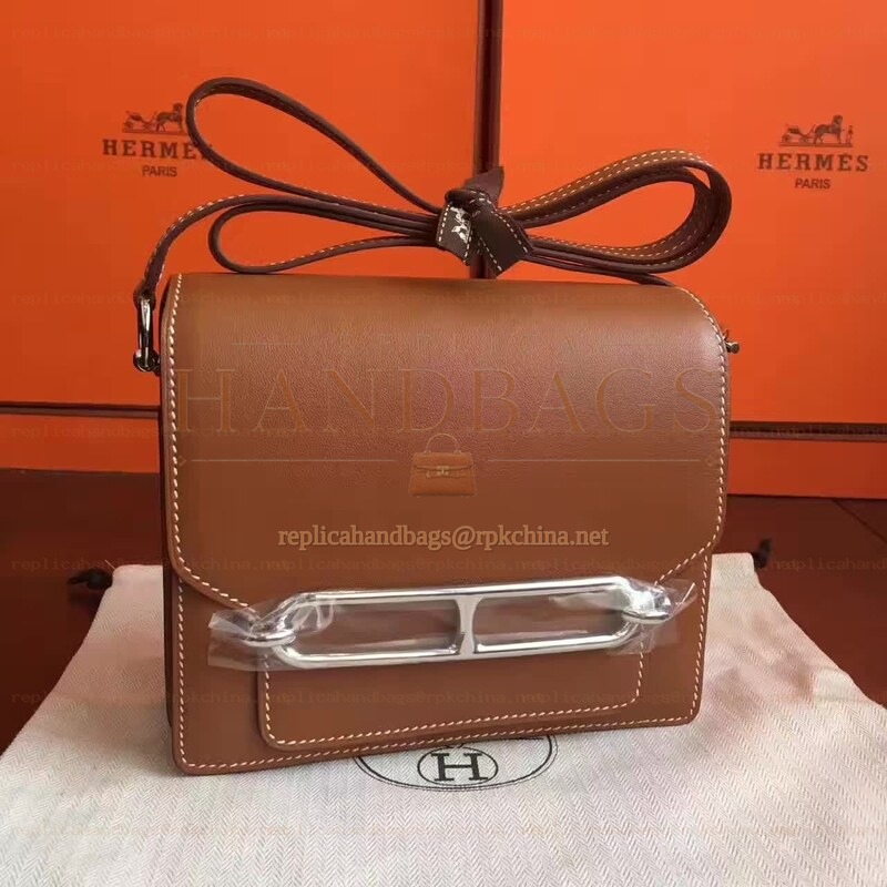 Replica Hermes Brown Roulis 18 Bag Palladium Chain
