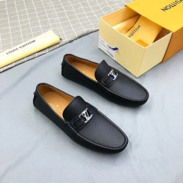 Replica Louis Vuitton Black Leather Silver LV Driver Loafers