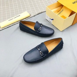 Replica Louis Vuitton Navy Leather Horsebit Loafers
