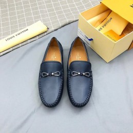 Replica Louis Vuitton Navy Leather Horsebit Loafers