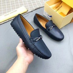 Replica Louis Vuitton Navy Leather Horsebit Loafers