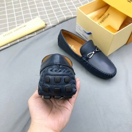 Replica Louis Vuitton Navy Leather Horsebit Loafers