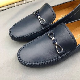 Replica Louis Vuitton Navy Leather Horsebit Loafers