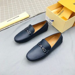 Replica Louis Vuitton Navy Leather Horsebit Loafers
