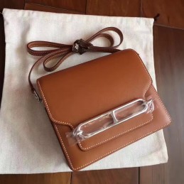 Replica Hermes Brown Roulis 18 Bag Palladium Chain