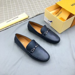 Replica Louis Vuitton Navy Leather Horsebit Loafers
