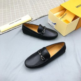 Replica Louis Vuitton Black Leather Horsebit Loafers
