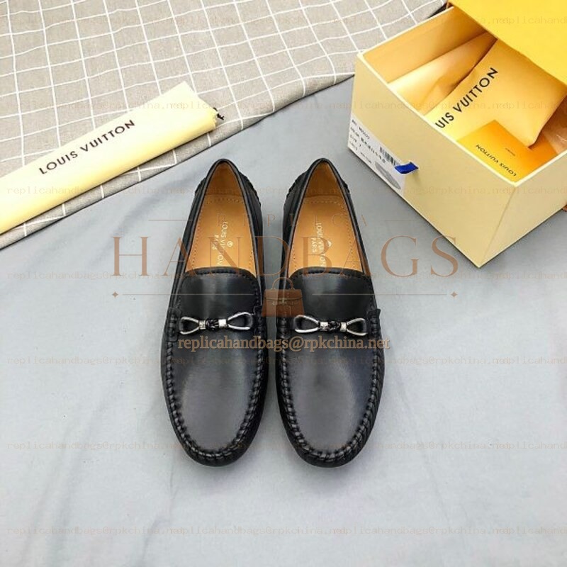 Replica Louis Vuitton Black Leather Horsebit Loafers