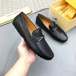 Replica Louis Vuitton Black Leather Horsebit Loafers