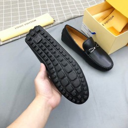 Replica Louis Vuitton Black Leather Horsebit Loafers