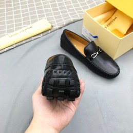 Replica Louis Vuitton Black Leather Horsebit Loafers