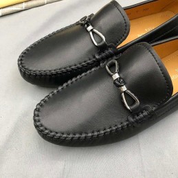 Replica Louis Vuitton Black Leather Horsebit Loafers