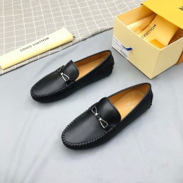 Replica Louis Vuitton Black Leather Horsebit Loafers