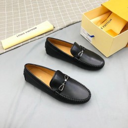 Replica Louis Vuitton Black Leather Horsebit Loafers