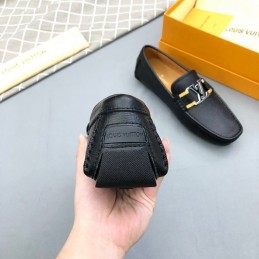 Replica Louis Vuitton Black Leather Gold LV Driver Loafers