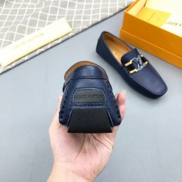 Replica Louis Vuitton Navy Leather Gold LV Driver Loafers