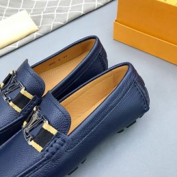 Replica Louis Vuitton Navy Leather Gold LV Driver Loafers