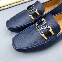 Replica Louis Vuitton Navy Leather Gold LV Driver Loafers